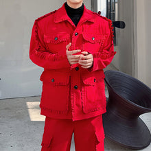 Load image into Gallery viewer, Red Suit Multi-pocket Jacket Wide-leg Trousers Two-piece Set
