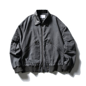 Washed Cargo Lapel Leather Collar Jacket