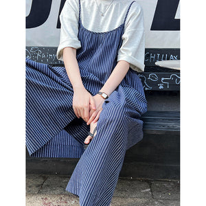 Vintage Blue Striped Jumpsuit Skirt