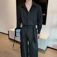 Load image into Gallery viewer, Striped Long-sleeved Wide-leg Pants Two-piece Suit
