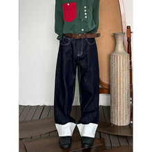 Load image into Gallery viewer, Cuffed Vintage Stitched Straight Jeans
