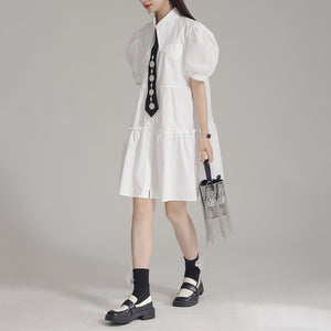 Tie Puff Sleeve Casual Shirt Dress