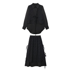 Black Irregular Shirt and Skirt Suit