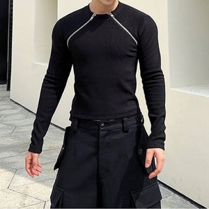 Zip-panel Skinny Long-sleeved T-shirt