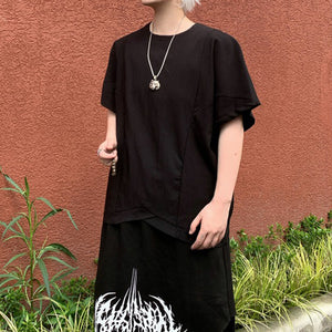 Irregular Cut Hem Short Sleeve Loose T-shirt