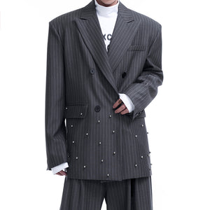 Striped Loose Double-breasted Suit Jacket