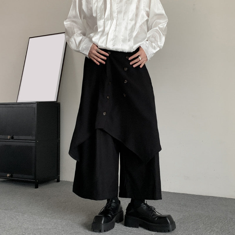 Retro Layered Buttoned Irregular Culottes