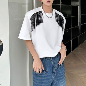 Shoulder Padded Fringed Half-sleeve Shirt