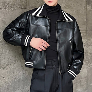 Retro Large Lapel Pu Leather Jacket