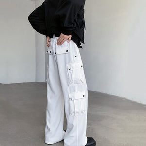 White Multi-Pocket Cargo Straight-Leg Pants