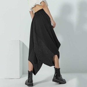 Striped Paneled Wide-leg Irregular Trousers