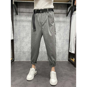 Striped Pleated Straight-leg Trousers