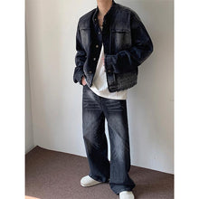 Load image into Gallery viewer, Raw Edge Ombre Shoulder Pads Cropped Denim Jacket
