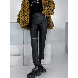 Retro Zipper PU Leather Pants