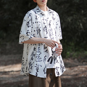 Ink Printed Loose Quarter Sleeve Shirt