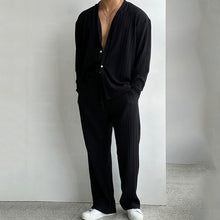 Load image into Gallery viewer, Textured V-neck Cardigan and Trousers Set
