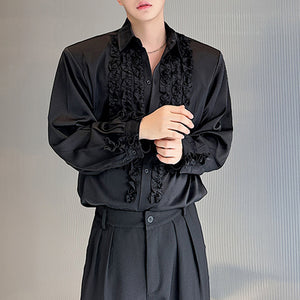 French Loose Lapel Satin Lace Casual Long-sleeved Shirt