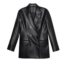 Load image into Gallery viewer, Crocodile Pattern Black Leather Suit Jacket
