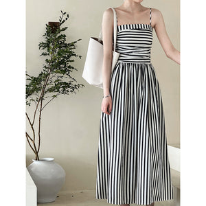 Striped Tube Top Suspender Dress