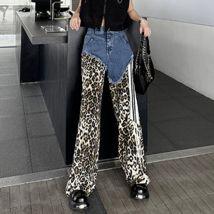 Contrast Leopard Print High Waist Jeans