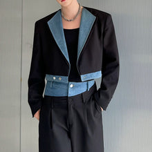 Load image into Gallery viewer, Denim Patchwork Short Suit Wide-leg Pants Two-piece Suit
