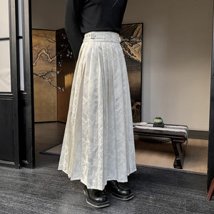 Vintage Jacquard Pleated One-piece Buckle Long Skirt