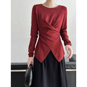 Irregular Hem Cross Waist Bottoming Sweater