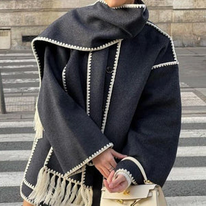 Loose Scarf Fringed Coat