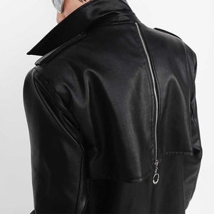 Leather Metal Button Double-layered Coat