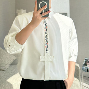 Embroidered Floral Long-sleeved Casual Shirt