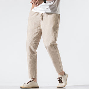 Cotton and Linen Striped Pants