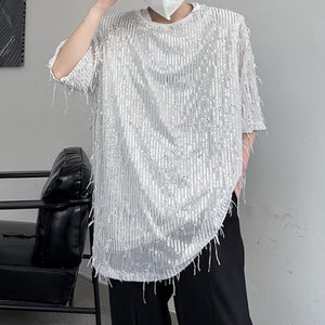 Sequined Fringed Short-sleeved T-shirt