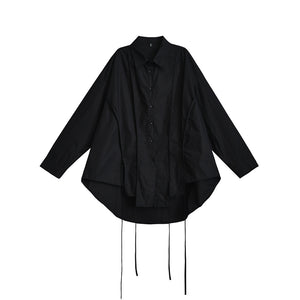 Black Fringed Irregular Shirt