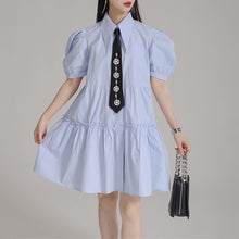 Load image into Gallery viewer, Tie Puff Sleeve Casual Shirt Dress
