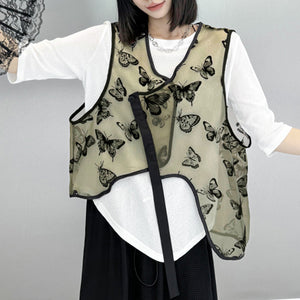 Flocked Butterfly Irregular Vest