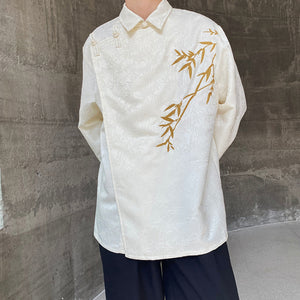 Retro Jacquard Embroidered Bamboo Long Sleeve Shirt