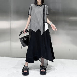 Irregular Mesh T-shirt Casual Suit