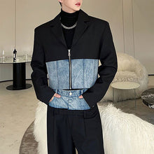 Load image into Gallery viewer, Denim Patchwork Short Blazer Wide-leg Pants Two-piece Suit
