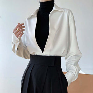 V-neck Layered Long-sleeved Shirt