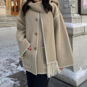 Loose Scarf Fringed Coat