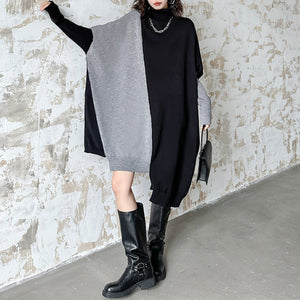 Contrast Bat Sleeves High Collar Knitted Sweater