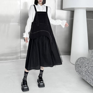 Mesh Patchwork Suspender Skirt