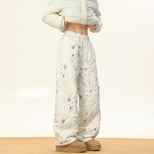 Star Diamond Pattern Cotton Plus Velvet Thick Straight Pants