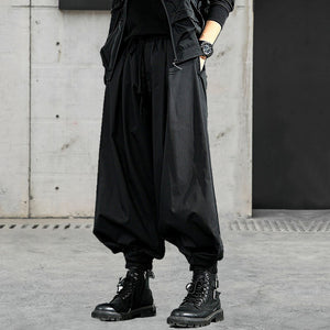 Black Pleated Wide-leg Harem Pants