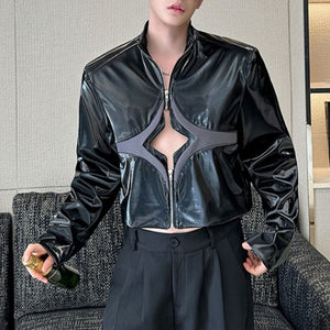 PU Glossy Short Leather Jacket