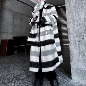 Striped Scarf Over-the-knee Wool Coat