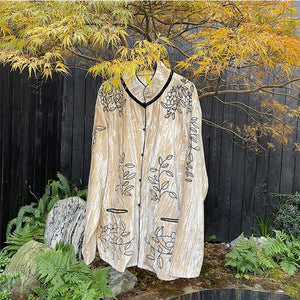 Vintage Stand Collar Embossed Embroidered Loose Shirt