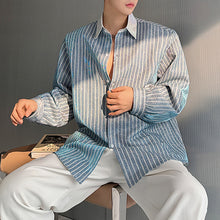 Load image into Gallery viewer, Lapel Loose Vertical Striped Casual Shirt
