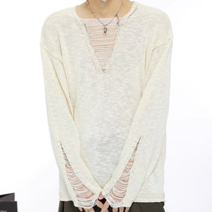 Destructive Style Long Sleeve Knitted Sweater