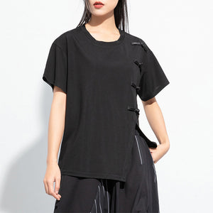 Button Loose Slit T-shirt